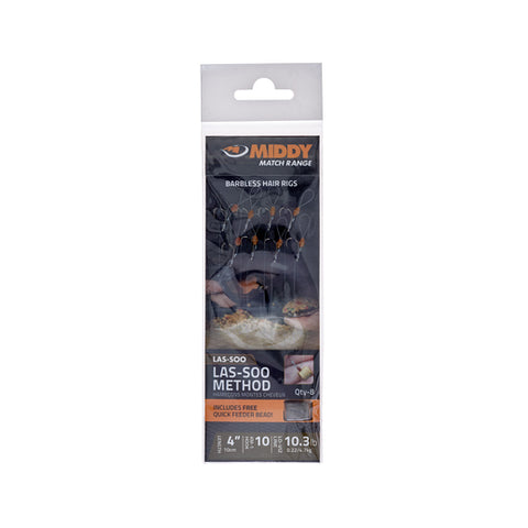 MIDDY Las-soo Method Barbless Hair Rigs (4") (8pc pkt)