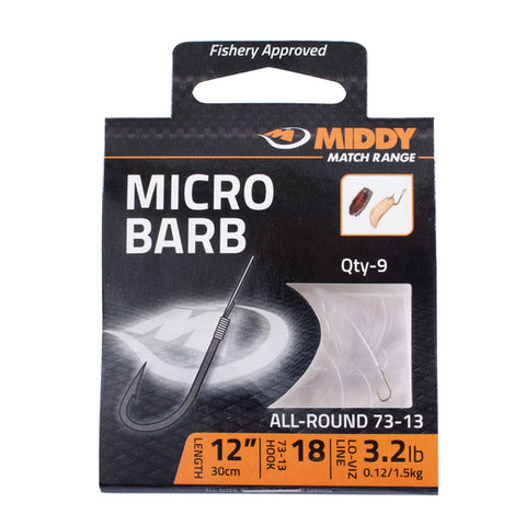 MIDDY Microbarb Hooks-to-Nylon (9pc pkt)