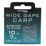 Drennan Wide Gape Carp Barbless Hooks To Nylon