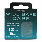 Drennan Wide Gape Carp Barbless Hooks To Nylon