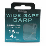 Drennan Wide Gape Carp Barbless Hooks To Nylon