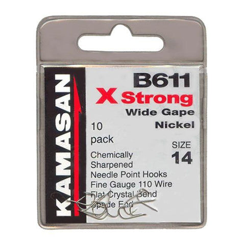 Kamasan B611 Spade End Barbed X Strong Wide Gape Nickel Hooks