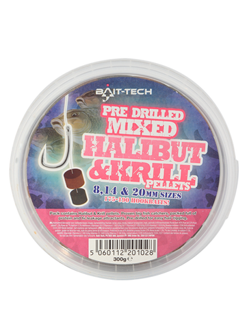 BAIT TECH Pre-Drilled Mixed Halibut and Krill Pellets 300g