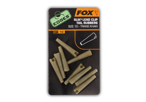 Fox Edges Size 10 Slik lead clip tail rubber trans khaki