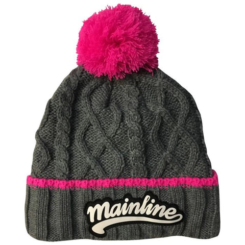 Mainline Chunky Beanie Grey with Pink Bobble