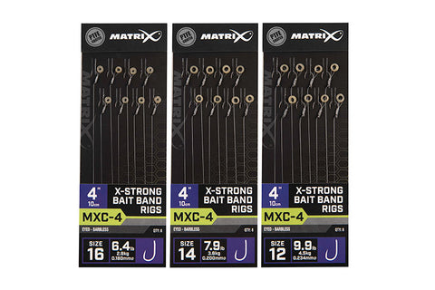 Matrix MXC-3 X-Strong Bait Banded Rigs Eyed Barbless (4" 10cm)