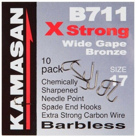 Kamasan B711 Spade End Barbless X Strong Wide Gape Bronze Hooks